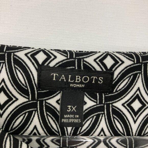 Talbots 3X Black White Geometric Print Ruched Sleeveless Stretch Dress Office - Picture 2 of 10
